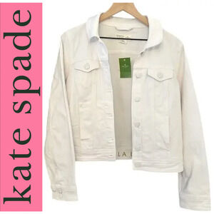 $298 KATE SPADE NWT Classic All White Denim Jean Jacket – Large